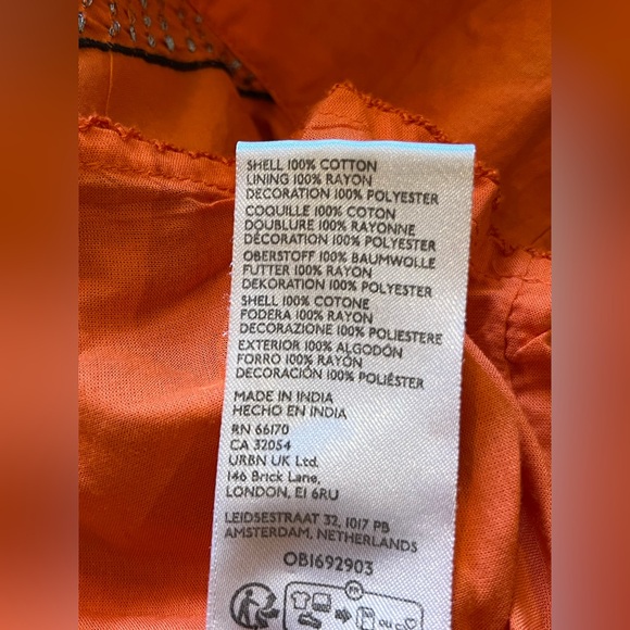 Anthropology One-Shoulder Embroidered Maxi Dress 2 pockets. 100% cotton Orange L - Picture 12 of 13